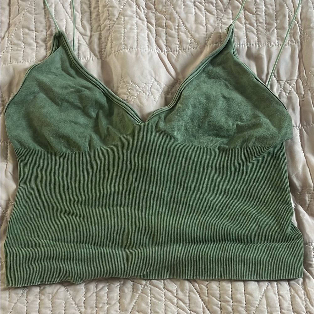 Green Free People Ribbed Women's Top